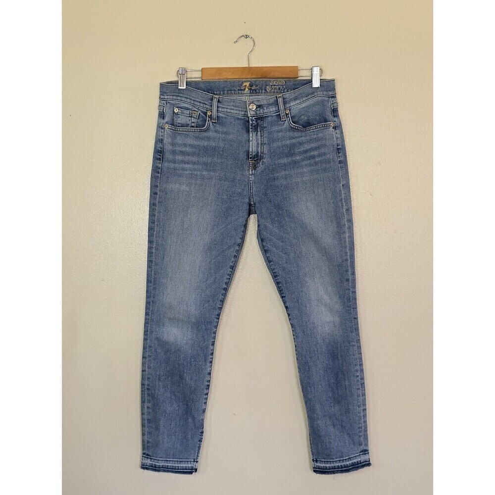 7 For All Mankind Ankle Skinny Jeans Womens Size 32 Light Wash Stretch Denim - Picture 2 of 13